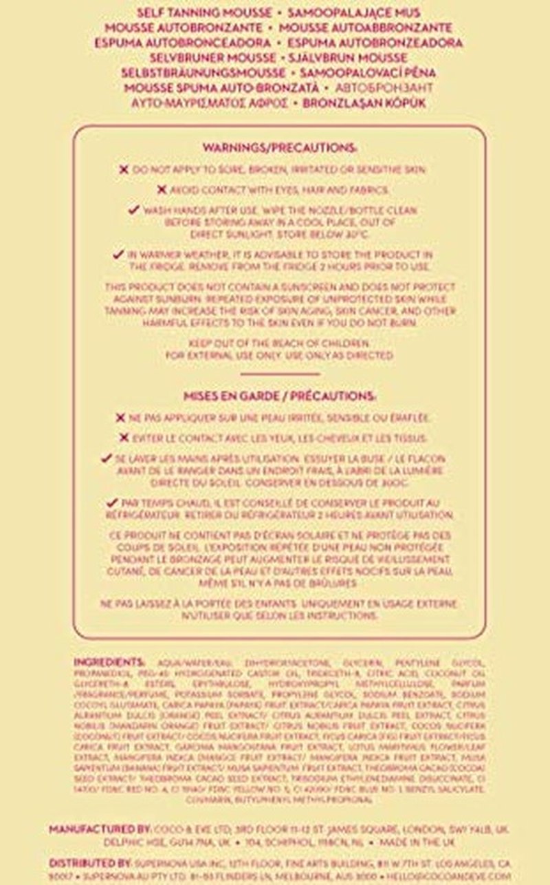 Coco & Eve Sunny Honey Bali Bronzing Self Tanner Mousse - (Dark) All Natural Sunless Tanning Mousse | Instant Self Tanning Lotion with Bronzer and Skin Moisturizer (6.7 fl oz)