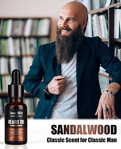 ISNER MILE Beard Oil 5 Pack, Stocking Stuffers Gifts for Him Dad Boyfriend, Mustaches Soften, Moisturize, Strength with Sandalwood, Bay Rum, Vanilla, Cologne, Unscented, Beard Maintenance Treatment