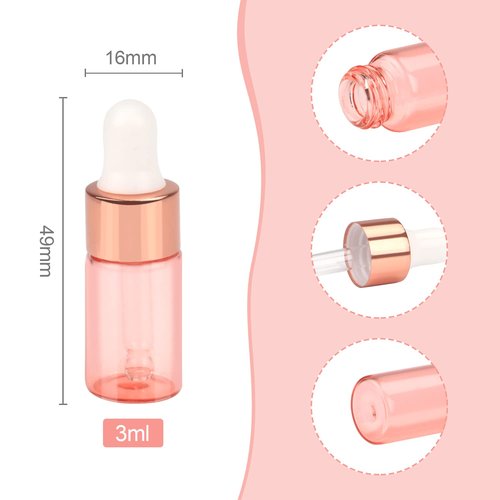 Wresty 15 Pcs Pink Glass Dropper Bottle Essential Oil Dropper Bottles Mini Glass Vials Cosmetic Liquid Container Perfume Aromatherapy Sample Bottles With Glass Eye Dropper (3ml (3/4 Dram))