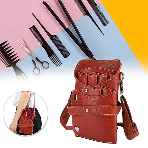 Ymiko Scissor Pouch Belt, Salon Barber Hair Scissors Holster Scissors Pouch PU Leather Hair Stylist Shear Hairdressing Tool Case Bag Holder Pouch with Waist Shoulder Belt (Brown)