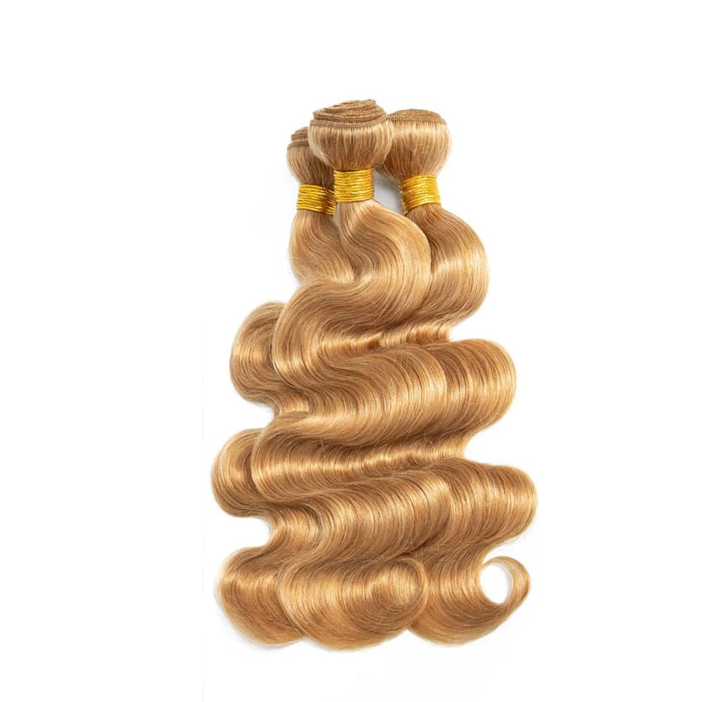 Color 27 Human Hair Bundles Honey Blonde Body Wave Bundles Human Hair 8A Grade Brazilian Unprocessed Virgin Hair 3 Bundles 8 10 12 Inch Color 27 Bundles Human Hair