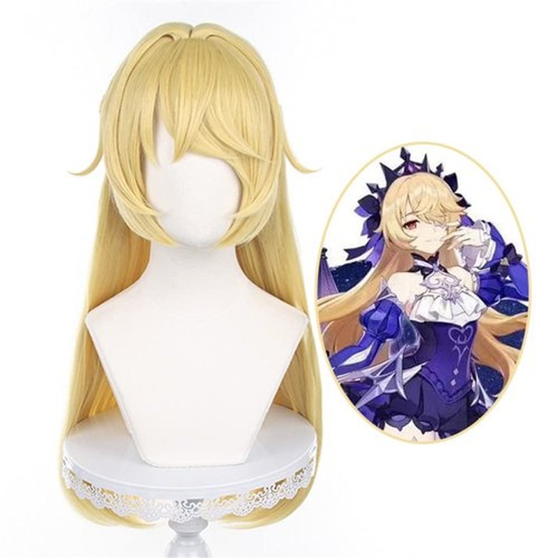 Mystylecos Fischl Blonde Long Straight Ponytails Synthetic Hair Genshin Impact Cosplay Wigs
