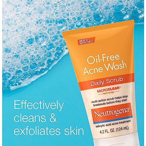 Neutrogena Oil-Free Acne Face Wash with 2% Salicylic Acid, Daily Exfoliating Scrub & Acne Treatment for Oily, Acne-Prone Skin, Clears Breakouts & Blackheads, 4.2 fl. oz