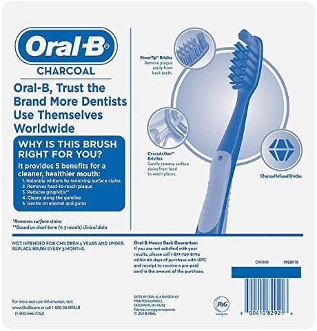 Oral-B Toothbrush Charcoal Infused CrossAction Bristles remove Plaque Stain Naturally Whitens Teeth (Medium)