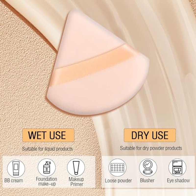 Pimoys 6 Pieces Powder Puff Face Soft Triangle Makeup Puff for Loose Powder Body Powder, Wedge Shape Velour Cosmetic Sponge for Contouring, Under Eyes and Corners, Beauty Makeup Tools