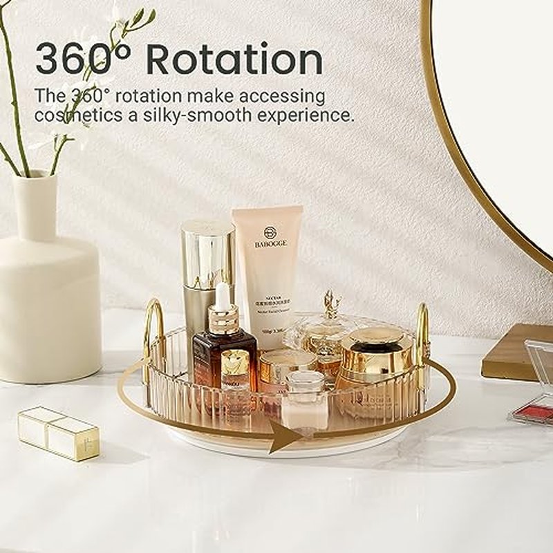 360 Rotating Makeup Organizer for Vanity, Large Skincare Perfume Organizers, Bathroom Counter Make Up Organizers and Storage, Clear Cosmetics Lipstick Spinning Organizer(1 Tier,Gold)