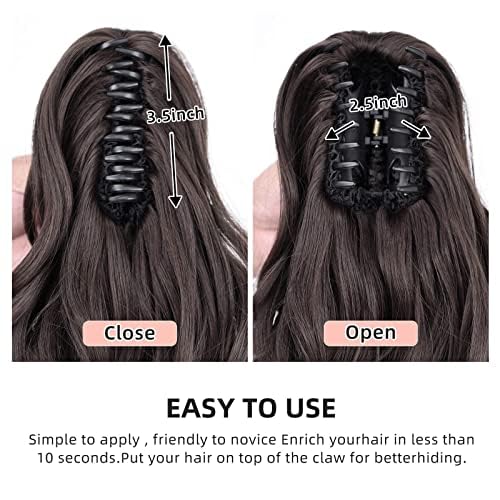 HEWEICSY Ponytail Extension,12" Claw Hair Extensions Short Curly Ponytail Clip in Ponytail Hair Extension Natural Looking Synthetic Hairpiece for Women(Darkest Brown)