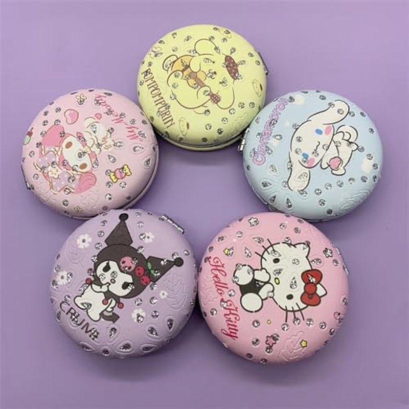 easitea Cute Compact Mirror for Women & Girls, Bling Leather Travel Makeup Mirror with 1X/3X Magnifying, Gift for Her