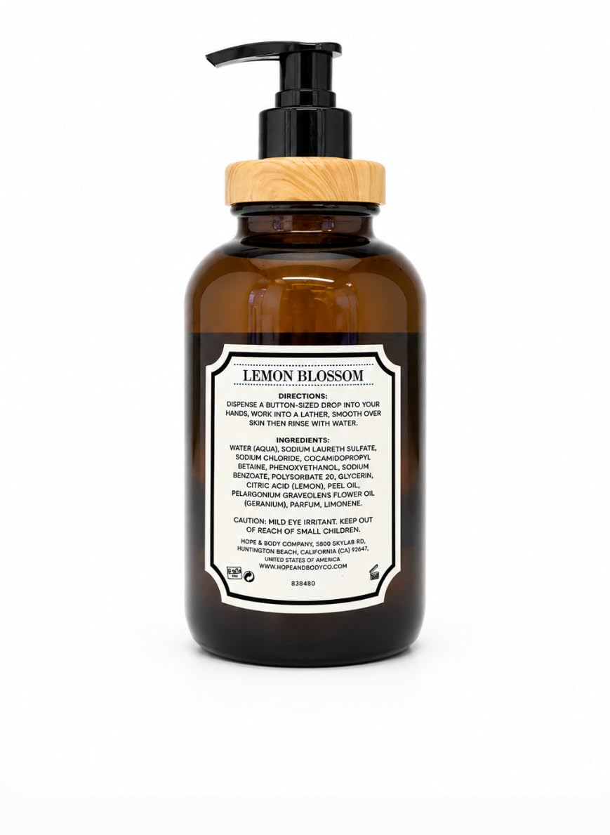 Home and Body Company Botanical + Herbal Hand Soap 22FL/605ml Infused with Essential Oils, Made in a Amber GLASS BOTTLE (Sea Salt Verbena)