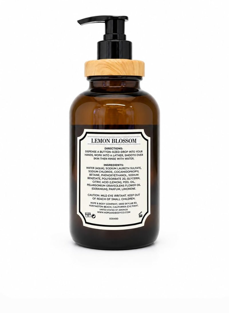 Home and Body Company Botanical + Herbal Hand Soap 22FL/605ml Infused with Essential Oils, Made in a Amber GLASS BOTTLE (Sea Salt Verbena)