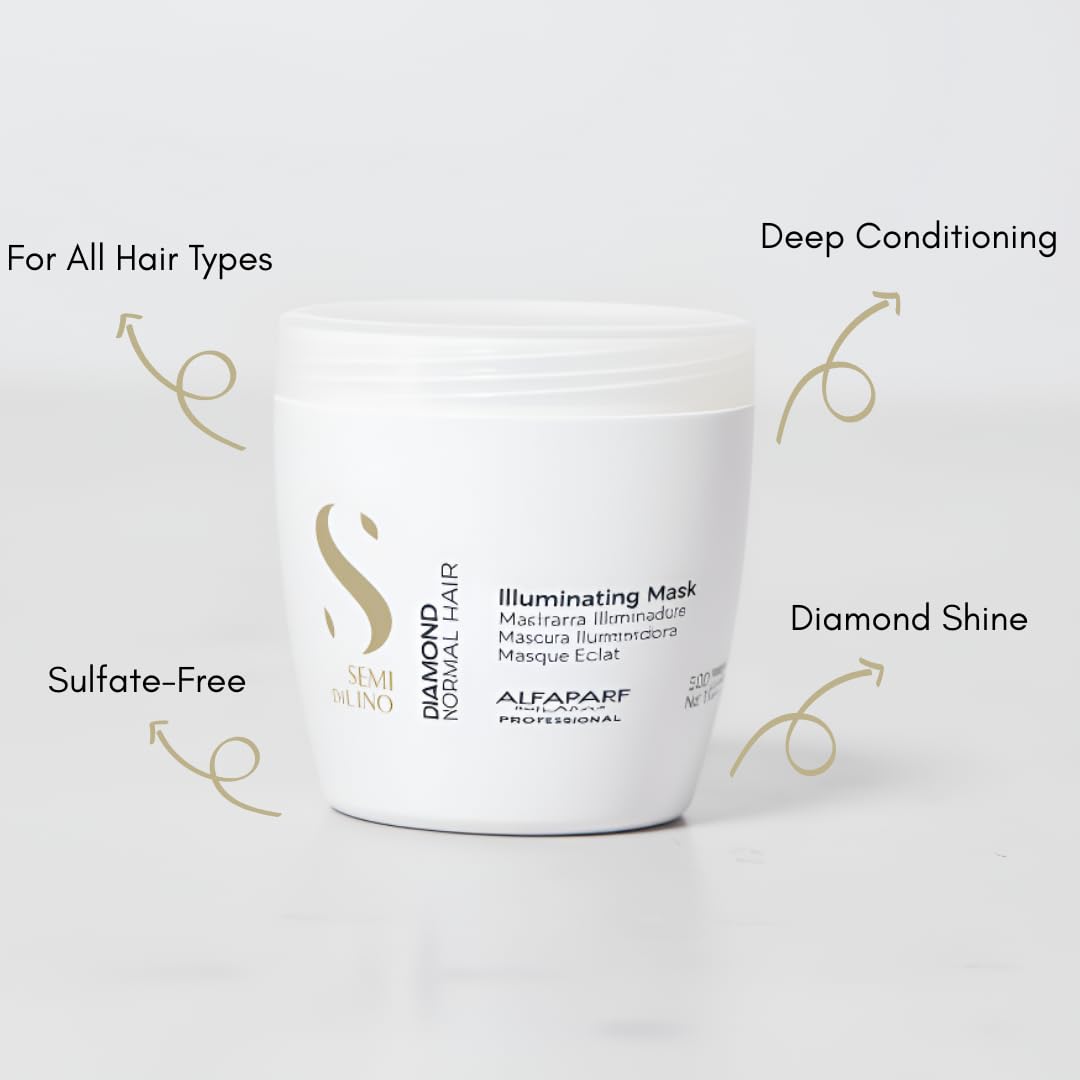 Alfaparf Milano Semi Di Lino Diamond Illuminating Hair Mask - Color Safe Deep Conditioner for Color Treated Hair - Adds Shine and Body - Sulfate, Paraben and Paraffin Free - Professional Salon Quality