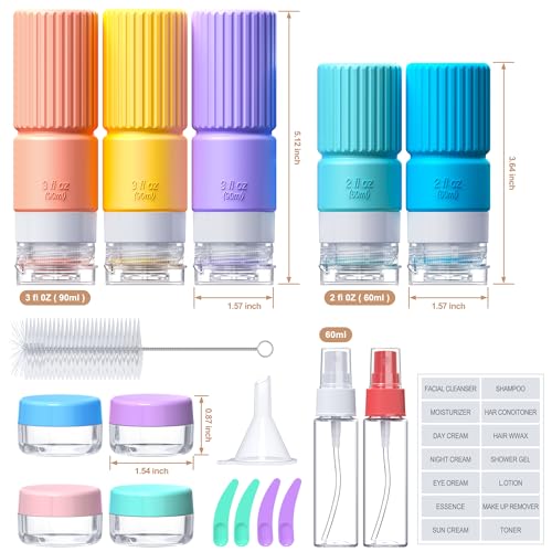 19 pack Travel Bottles for Toiletries,TSA Approved Silicone Travel Containers jar for Toiletries,Leak Proof 3oz Refillable Liqus Shampoo And Conditioner Travel Essentials toiletry (yellow)