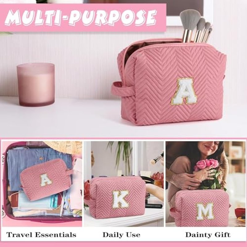 YOOLIFE Monogrammed Makeup Bag - Travel Cosmetic Bag Initial Make Up Bags for Women Makeup Bag Organizer Toiletry Bag Travel Gifts for Women U