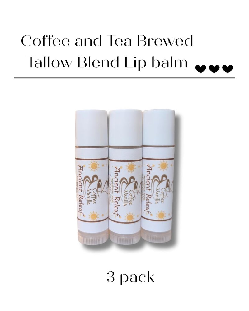 Ancient Releaf Coffee and Tea Brewed Tallow Blend Lip Balm, Coffee Vanilla, 3pack