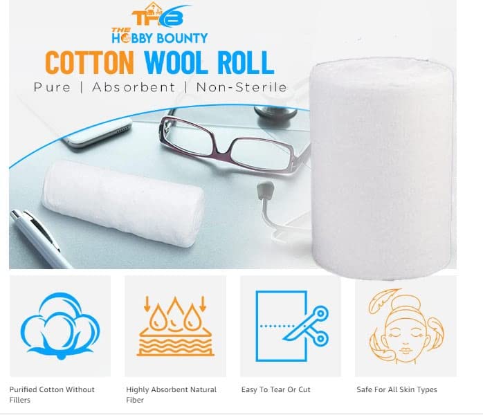 Absorbent Pure Cotton Roll 2.205 lbs Rolled Cotton Ball Multipurpose Soft Cotton use for Surgical First Aid Saloon Makeup Remover Beauty and Baby Care Pure Cotton Wool Roll 500 Gram (Pack of 4)