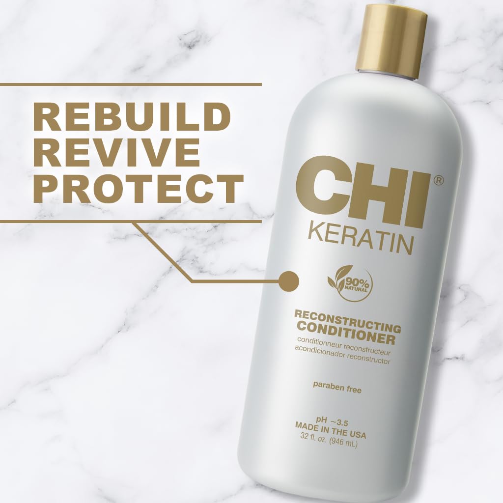 CHI Keratin Reconstructing Shampoo, Delivers Healthier Hair, Adds Shine & Helps Prevent Future Breakage, Sulfate, Paraben, & Cruelty-Free, 32 Oz