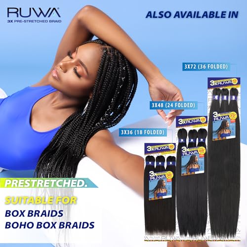 Sensationnel Ruwa prestretched braiding hair - 3x 48 inch water repellent kanekalon fast dry synthetic sports itch free (5 pack, 1 JETBLACK)