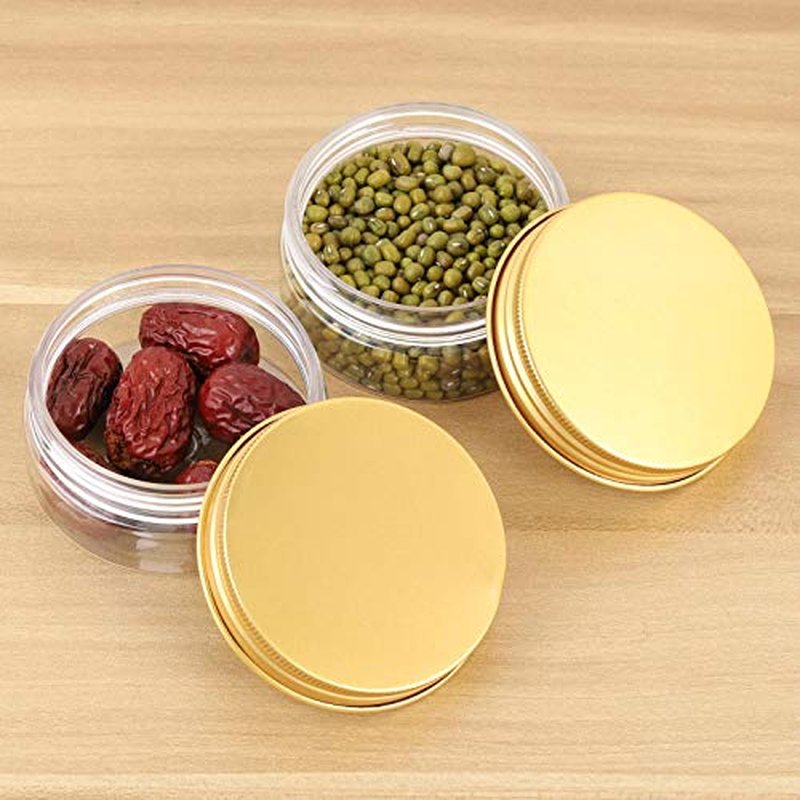 Tecbeauty 12-Pack 180ml Clear Plastic Jars with Lids Refillable Empty Round Containers for Beauty Product, Cream, Lotion, Slime, Gold