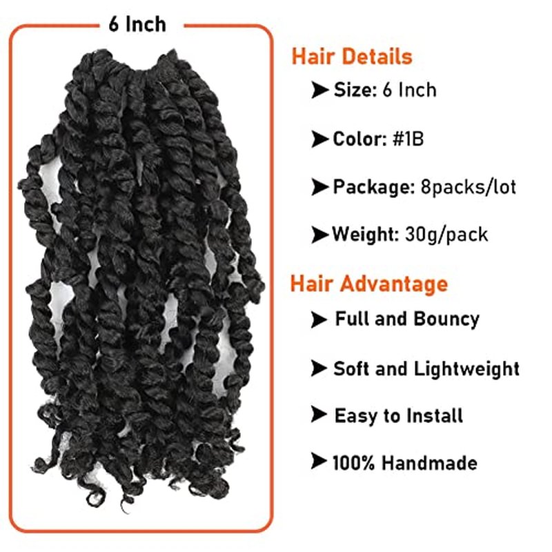Passion Twist Crochet Hair 6 Inch 8 Packs Pre-Twisted Passion Twist Hair Crochet Hair for Black Women Pre-Looped Crochet Braids Synthetic Crochet Hair Extensions Natural Color