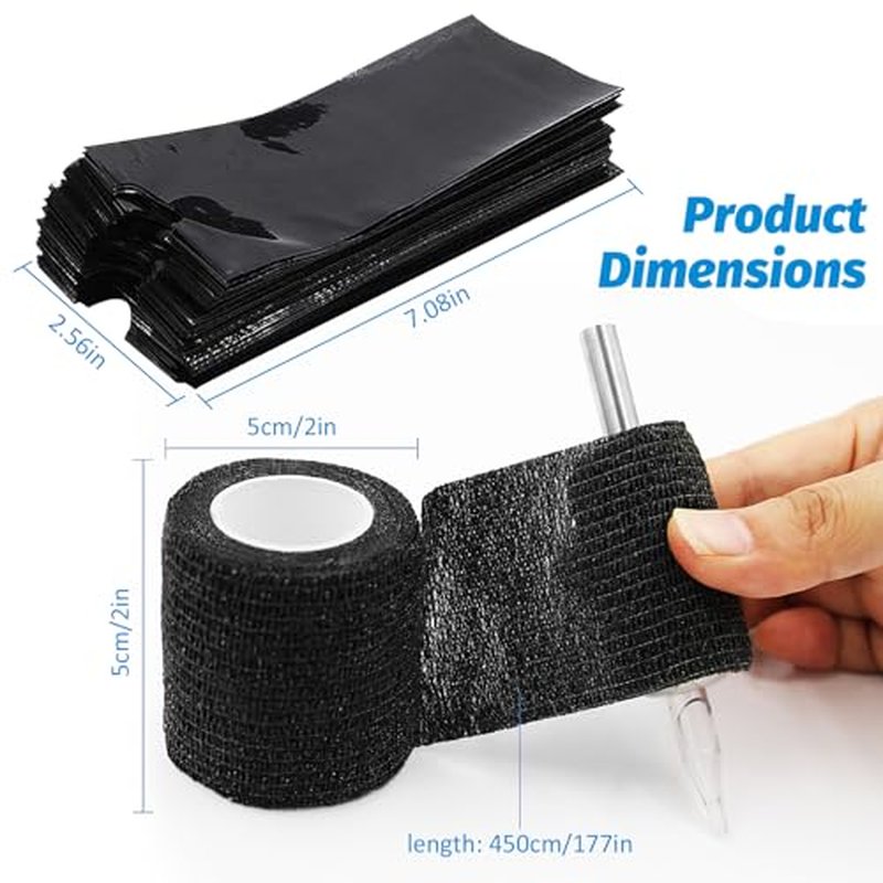 200PCS Pen Covers with 6PCS Grip Tape - Combofix Machine Wrap Cover Pink Pen Bags Pen Sleeves Machine Sleeves with Black Grip Wrap Self-Adherent Tape Plastic Covers