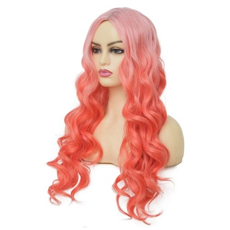Kaneles Orange Ombre Long Wavy Wig for Women Curly Natural Synthetic Middle Part Heat Resistant Hair Wig for Halloween Party Use