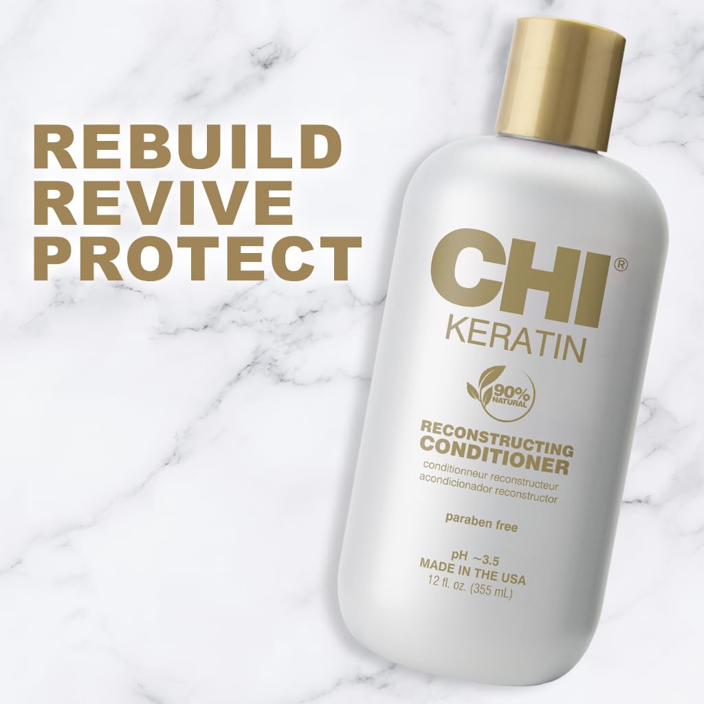 CHI Keratin Reconstructing Shampoo, Delivers Healthier Hair, Adds Shine & Helps Prevent Future Breakage, Sulfate, Paraben, & Cruelty-Free, 32 Oz