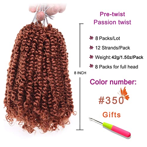 ZRQ Goddess Passion Twist Hair with Curly End 14 Inch Pre Twisted Passion Twist 8 Packs Ombre Red Pre Looped Short Boho Style Crochet Braids Hair Extensions for Women