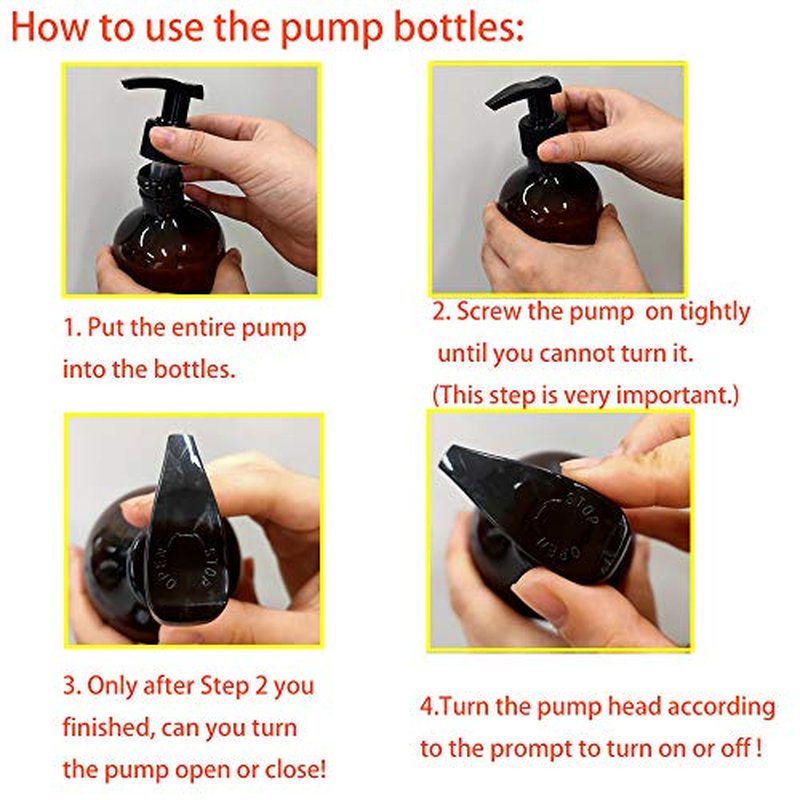 zmybcpack 4 Pack 16 OZ Empty Plastic Pump Lotion Bottles with 1 Pen, Labels & Silicone Funnel, Amber Color Lotion Dispenser with Locking Pump for Body Wash, Shampoo, Massage Lotion, Gel