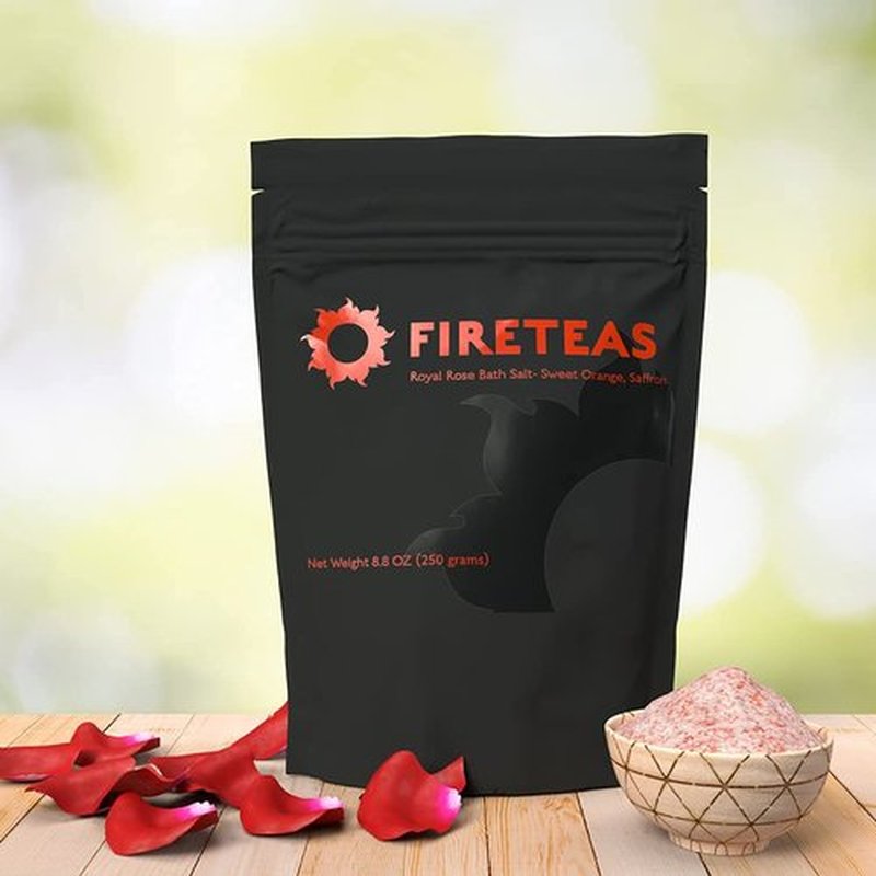 FIRETEAS - Royal Rose Bath Salts with Saffron - Dead Sea Salt, Himalayan Salt, Saffron Threads, Rose Petals & Sweet Orange Essential Oil. Bath of The Royalty & Great Fragrances & Relaxing Effects.