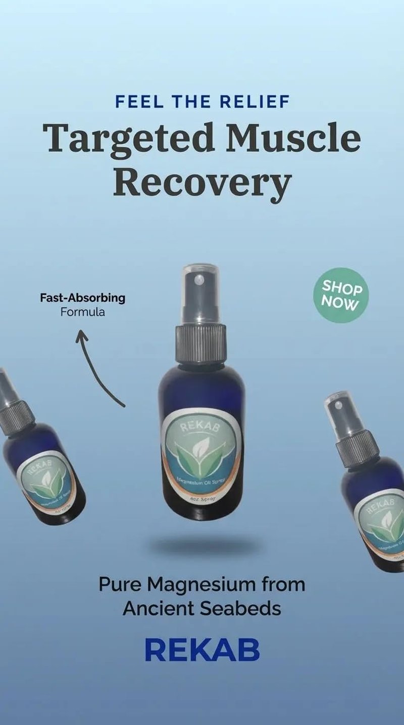 REKAB Mineral Oil Magnesium Spray - Magnesium for Sleep with Pure Magnesium Glycinate - Soothe and Relax with Natural Magnesium Oil Spray - 100% Pure & Natural