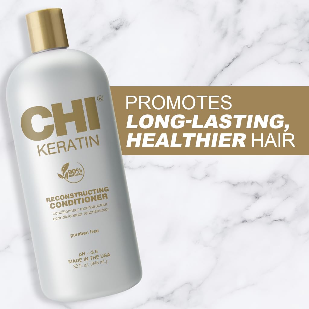CHI Keratin Reconstructing Shampoo, Delivers Healthier Hair, Adds Shine & Helps Prevent Future Breakage, Sulfate, Paraben, & Cruelty-Free, 32 Oz