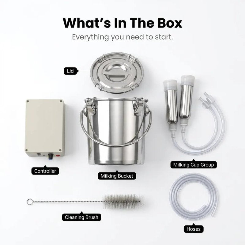 Electric Goat Milker Machine - 5L Food-Grade Stainless Steel, 2 Teat Cups, 5200 mAh Battery | Portable Milking Solution for Farms