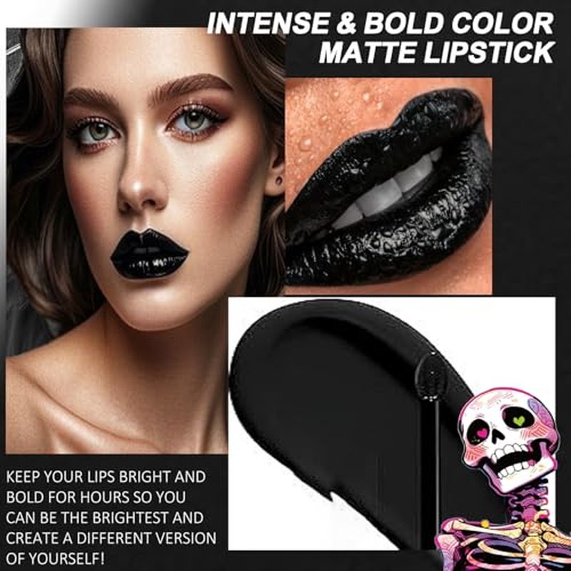 Easilydays Purple Matte Liquid Lipstick, Skull Face Diamond Shiny Gothic Lip Gloss, Sparkling High Pigment Waterproof Longlasting Lip Shimmer Lip Glaze for Halloween Parties Cosplay Makeup, #01