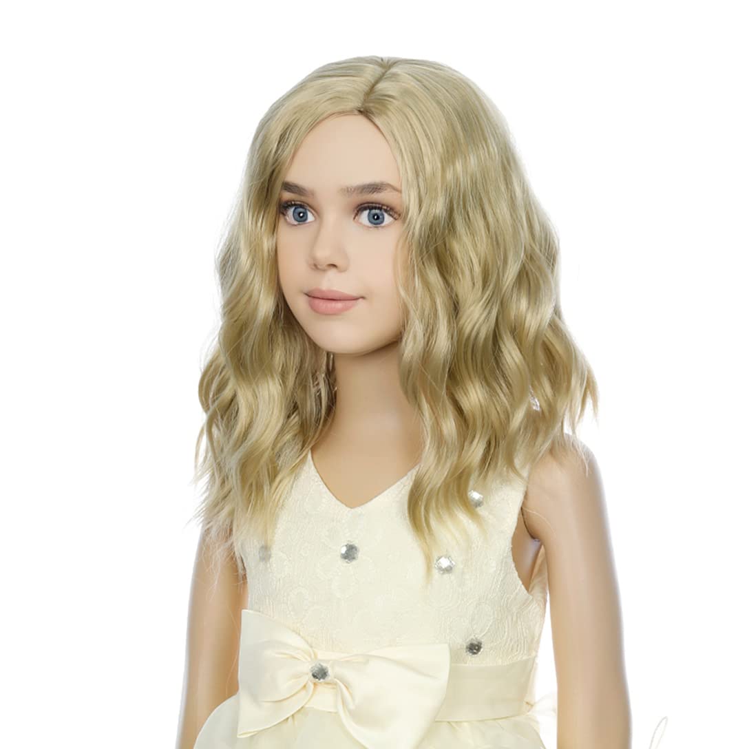 PATTNIUM Blonde Wig Kids Child Wig Short Wavy Wig Ash Blonde Wig Mixed Blonde Wig for Gilrs Cosplay Party Heat Resistant Blonde Synthetic Hair Wig (Ash Blonde)