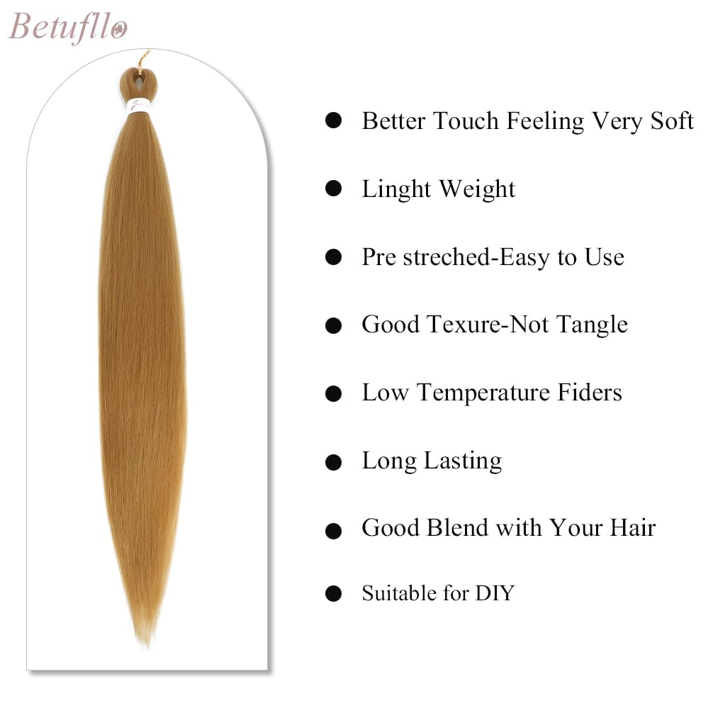 27 Honey Blonde Braiding Hair Pre Stretched 27 Braiding Hair Prestretched Braiding Hair Professional Honey Blonde Hair for Braiding Synthetic Box Braids Crochet Braids Hair Yaki Texture(30Inch,8packs)