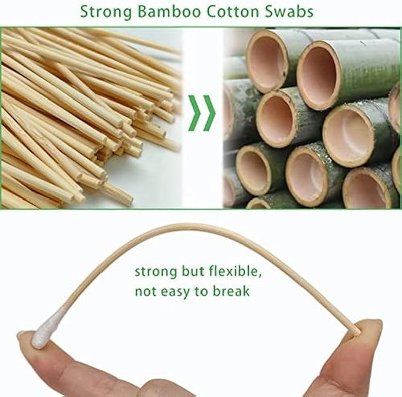 Bamboo Cotton Swabs 1000 Count - Long Cotton Swab 6 inch - Cotton Swabs with Wooden Sticks - Biodegradable Cotton Tip Applicators Cleaning Swabs for Makeup, Pet Care, Gun Cleaning