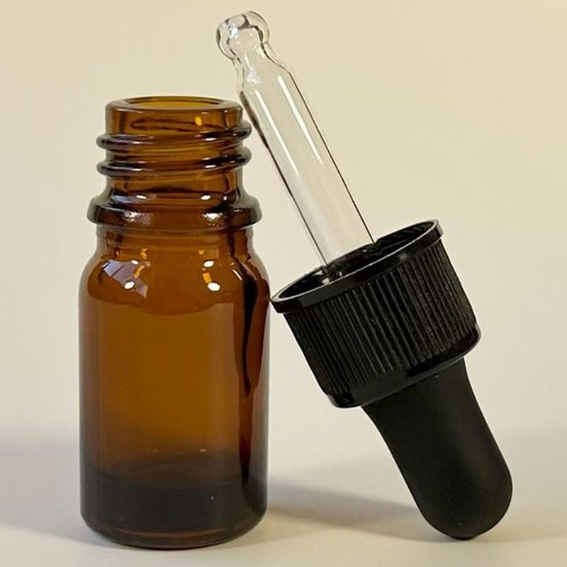 PIPIBA 24Pack 1/6 oz (5ml) Round Drip Tip Glass Eye Droppers. Essential Oil Glass Bottle. For Lab Bottles (Amber)