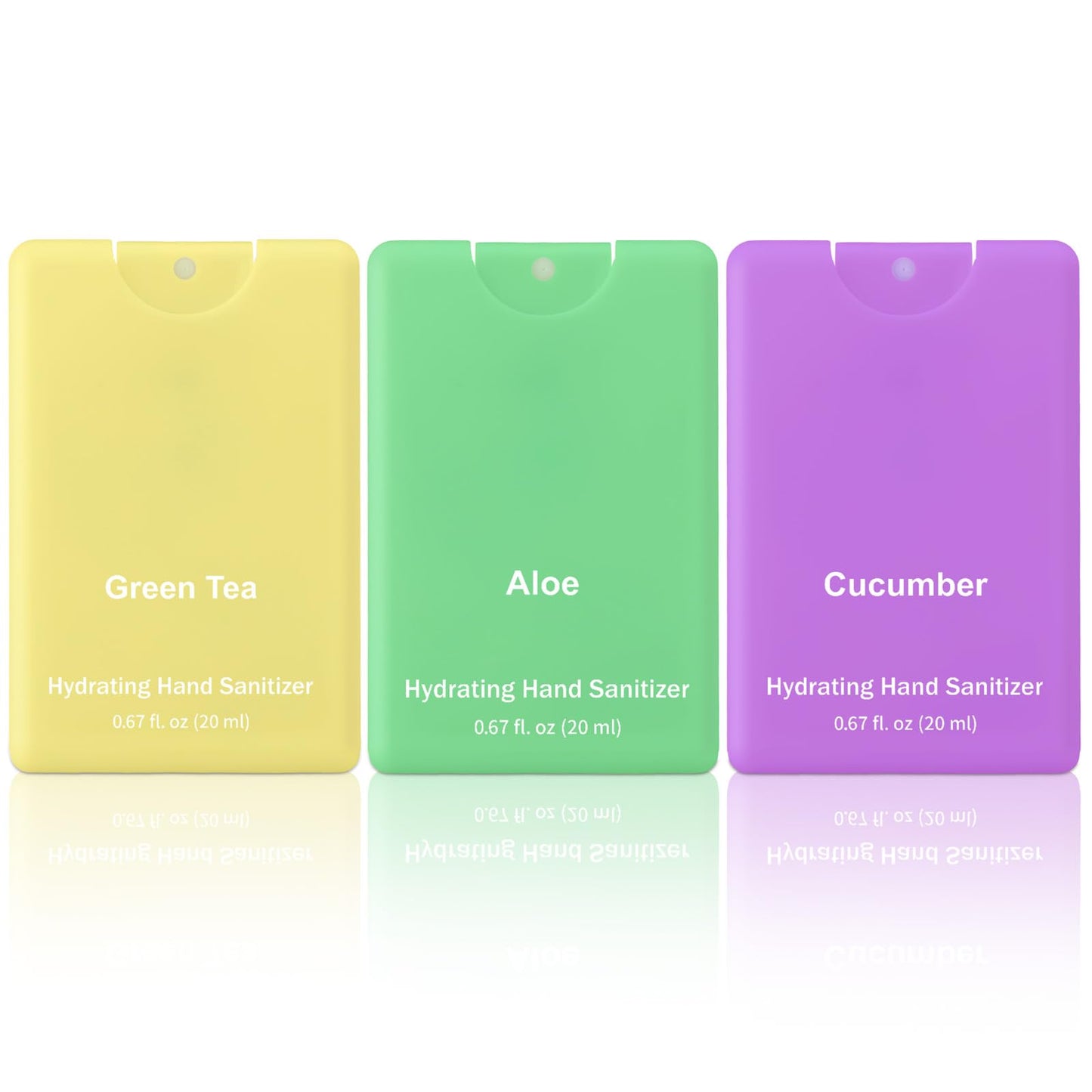 Dansib Set of 3 Power Mist Hydrating Hand Sanitizer Spray Bulk Travel Size Refreshing Hand Sanitizer 0.67 Fl. oz Compact Card Spray Bottle Aloe Green Tea Cucumber Scent for Adult Backpack Purse Pocket