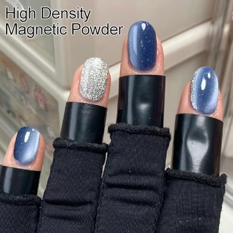 YEPYEPGO Moonlight Cat Eye Gel Nail Polish, Ceramic Jelly Cats Gel Polish with Magnet Stick, Magnetic Cat Eyes Gel Crystal Sock Off Nail Art DIY at Home- Shimmer Navy Blue