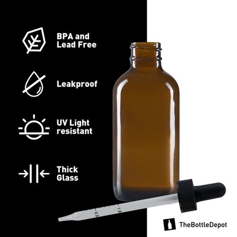 The Bottle Depot - 2 Pack - 4 oz Glass Bottle with Dropper - Clear Amber - 22-400 Neck Finish - Boston Round Bottles - Leakproof Essential Oils Bottles