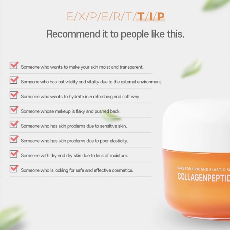 Collagen Peptide Face Cream Moisturizer, Korean Skincare Night Cream for Dry Skin, Firming Neck & Face Moisturizing, Anti Aging Hydrating Cream with Peptides + Niacinamide, Smooth Texture & Glow, 50ml