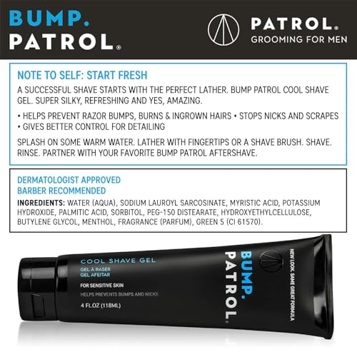 Bump Patrol Cool Shave Gel - Sensitive Clear Shaving Gel With Menthol Prevents Razor Burn, Bumps, Ingrown Hair - 4 Ounces