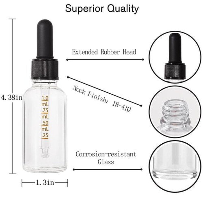 Stellacare 4 Pcs, 1 ounce Dropper Bottle Glass Bottles with Dropper Small Glass Bottles with Lids Oil Dropper Bottle Travel Containers