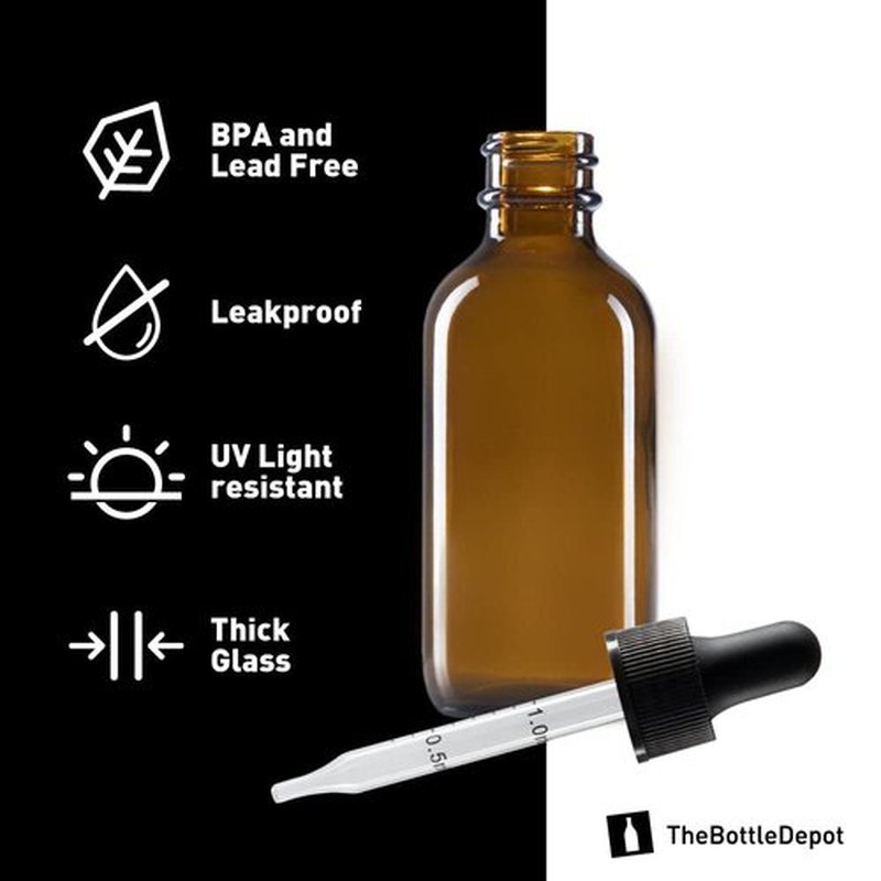 The Bottle Depot - 3 Pack - 2 oz Glass Bottle with Dropper - Clear Amber - 20-400 Neck Finish - Boston Round Bottles - Leakproof Essential Oils Bottles