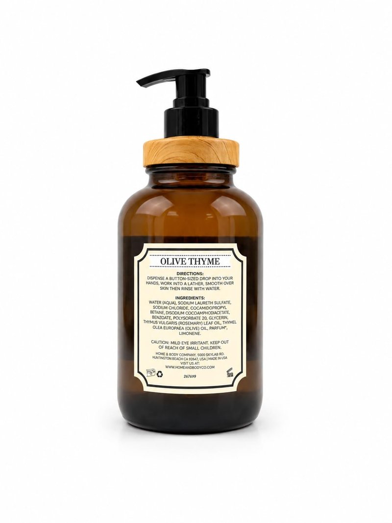Botanical Home Hand Soap Collection 576ml | 19.5 fl oz | Infused with Essential Oils |Amber GLASS BOTTLE | Olive Thyme
