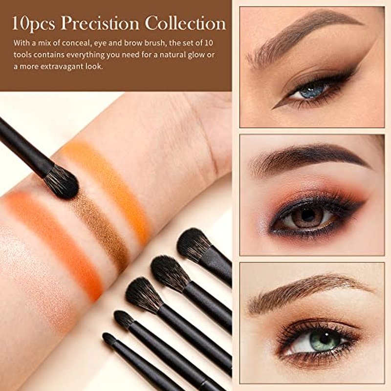 Eyeshadow Brush Set Jessup Eye Makeup Brushes Professional 10Pcs Blending Brush Eye Shadow Liner Brush Crease Brush Duo-end Brow Brush, Elegant Black T337