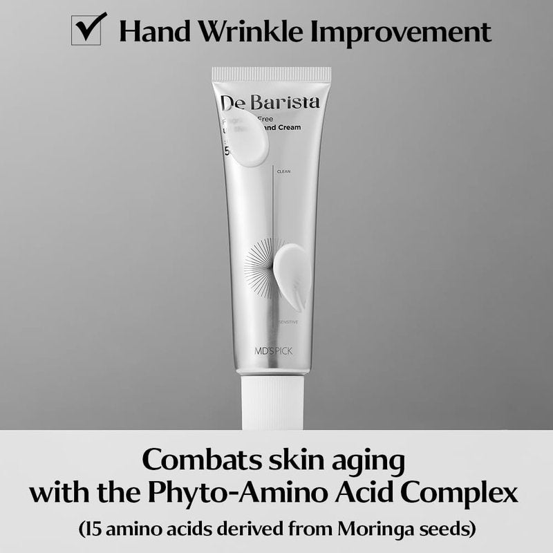 MD'S PICK De Barista Sun Shield Hand Cream SPF50+/PA++++ 50g - UV Protection, Fragrance-Free, Vegan, Lightweight Hand Moisturizer with Hydration