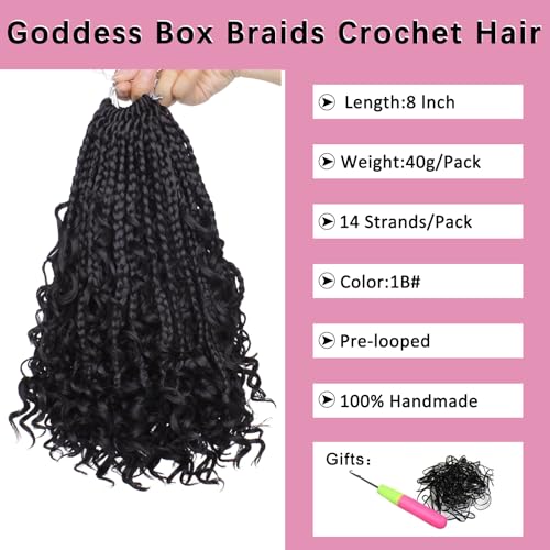 COOKOO 10 Inch Goddess Box Braids Crochet Hair With Curly Ends 8 Pack Bohemian Hippie Box Braids Pre-looped Crochet Hair Synthetic Crochet Braiding Hair for Black Women RS30#