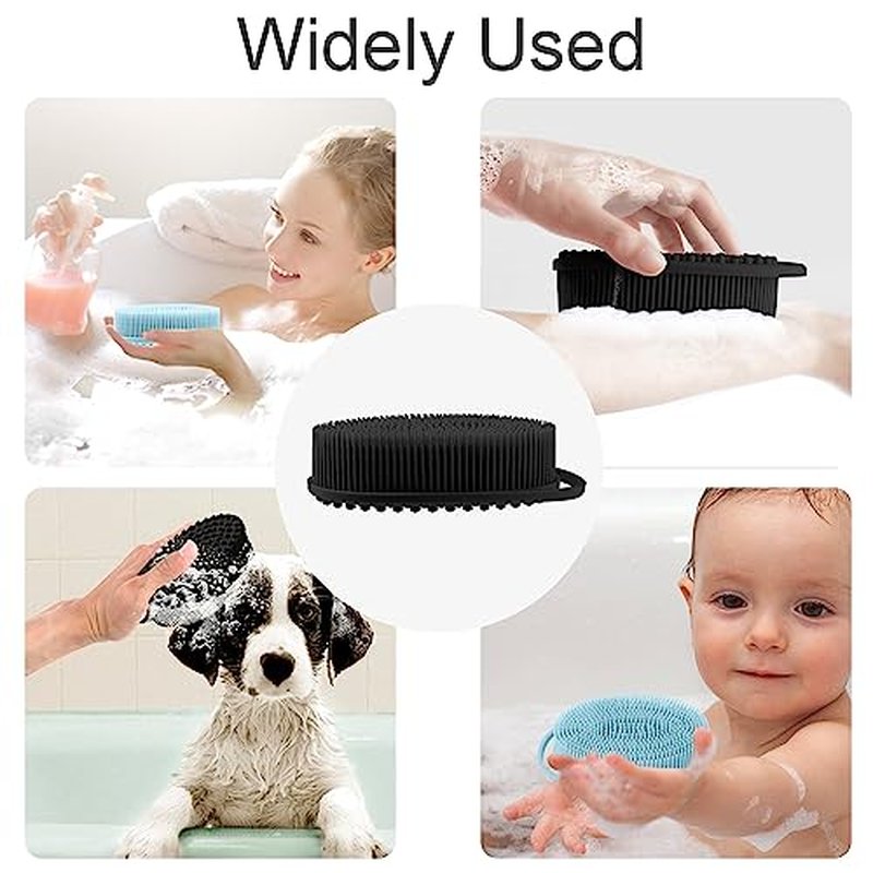 3 PCS Soft Silicone Body Scrubber,Silicone Body Shower,Silicone Loofah 2 in 4 Bath and Shampoo Brush, Body Scrubber Shower Cleaning Exfoliating Use,Lather Well, Black,Pink,Blue