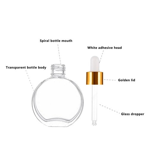 PYAWI 6Pcs, 2 oz Glass Dropper Bottles for Essential Oils ,60ml flat round perfume bottle with Eye Droppers, for Essential Oils, Perfumes, Serums - Leakproof for Travel (A- Clear)